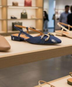 Bailarinas slingback de denim con hebilla dorada