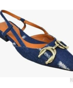 Bailarina Destalonada Denim Mujer – Punta Fina, Cierre Elástico, Detalle Dorado Estilo Hebilla | Zapato Cómodo y Chic