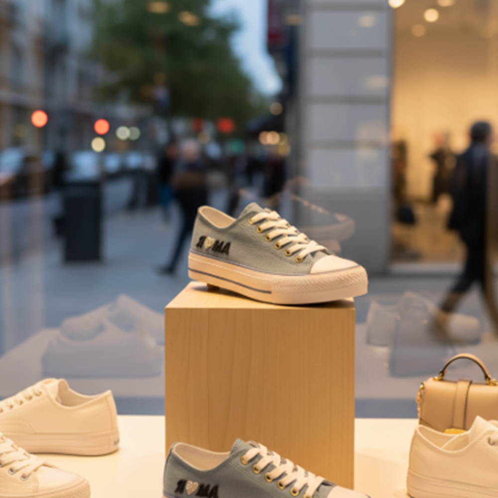 Zapatillas casual de lona con plataforma – Azul “Amor”